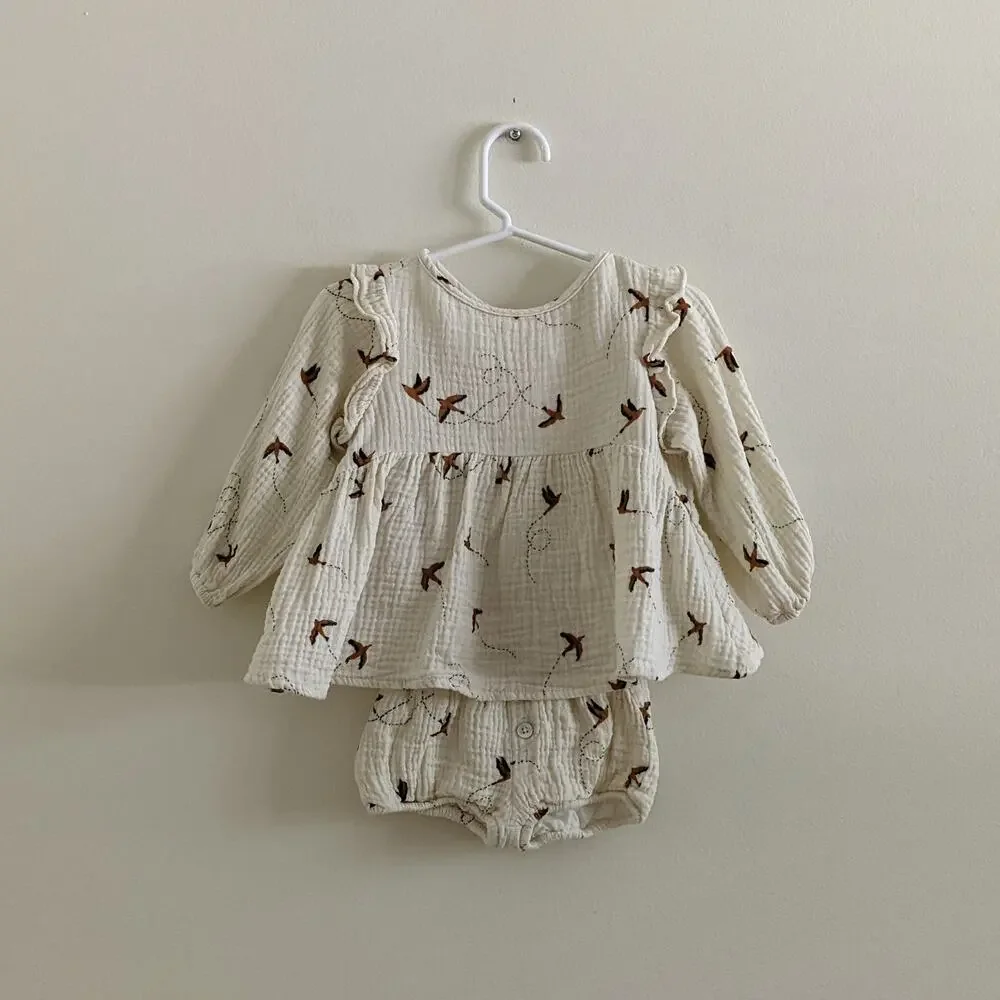Rylee & Cru Sparrow Outfit Sz 6/12m Piper Blouse Bloomers Birds
